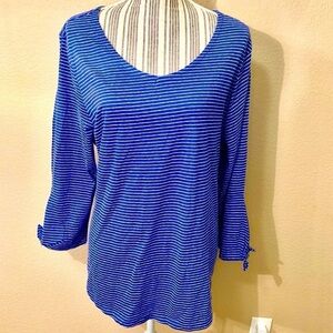 NEW Old Navy Top XL Royal Blue White Pinstripes Long-Sleeves Cotton Viscose